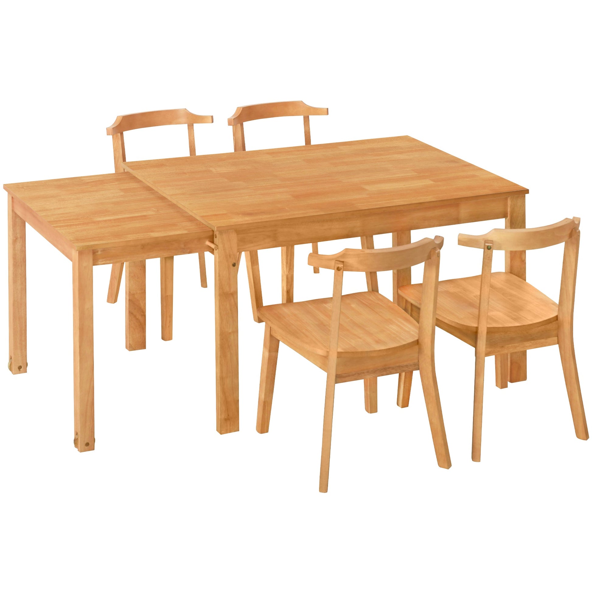 TOPMAX 65 "5-piece set with wheels, expandable dining table set, 17.7" pull-out side table and small dining chairs, natural - Korvel