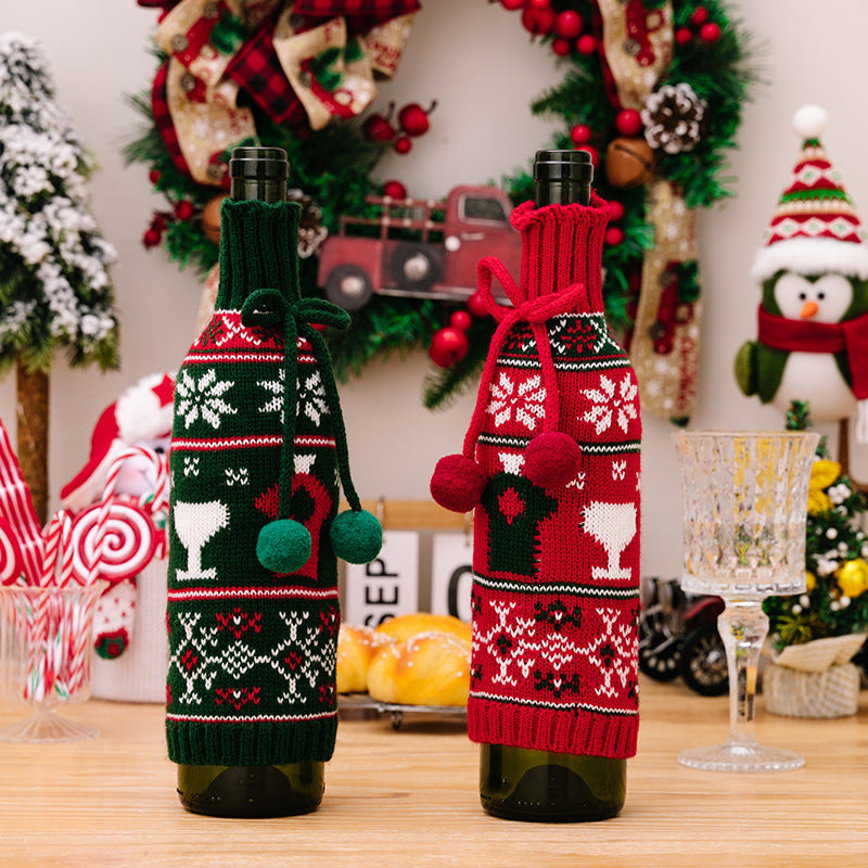 Housses de bouteille de vin tricotées festives et décorations de vacances