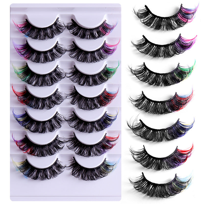 7 Paires de Faux Cils Épais en Mouton Imitation Multicolores à Plusieurs Couches