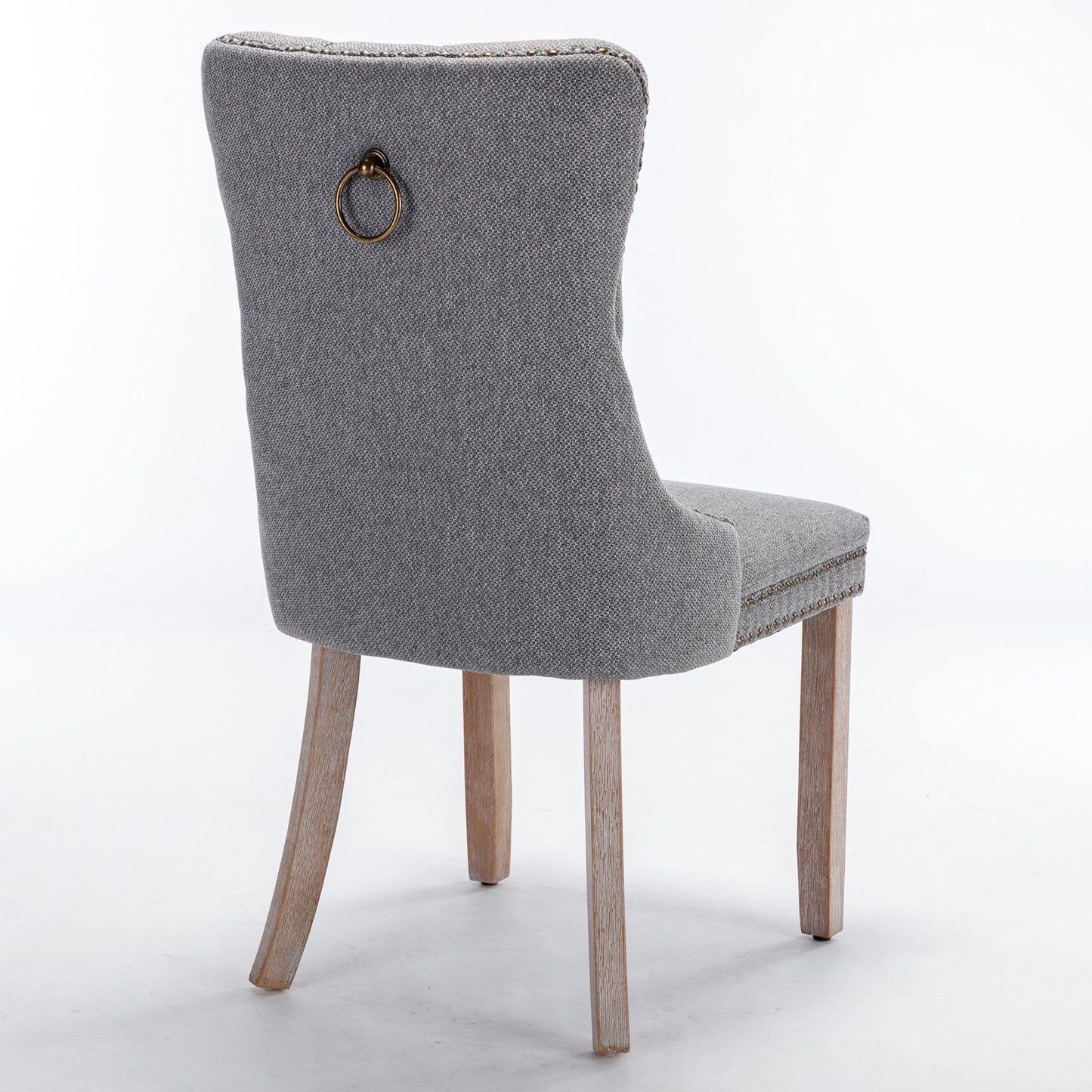 High-end Tufted Solid Wood Contemporary Flax Upholstered Linen Dining Chair with Wood Legs Nailhead Trim 2-Pcs Set Gray - Korvel