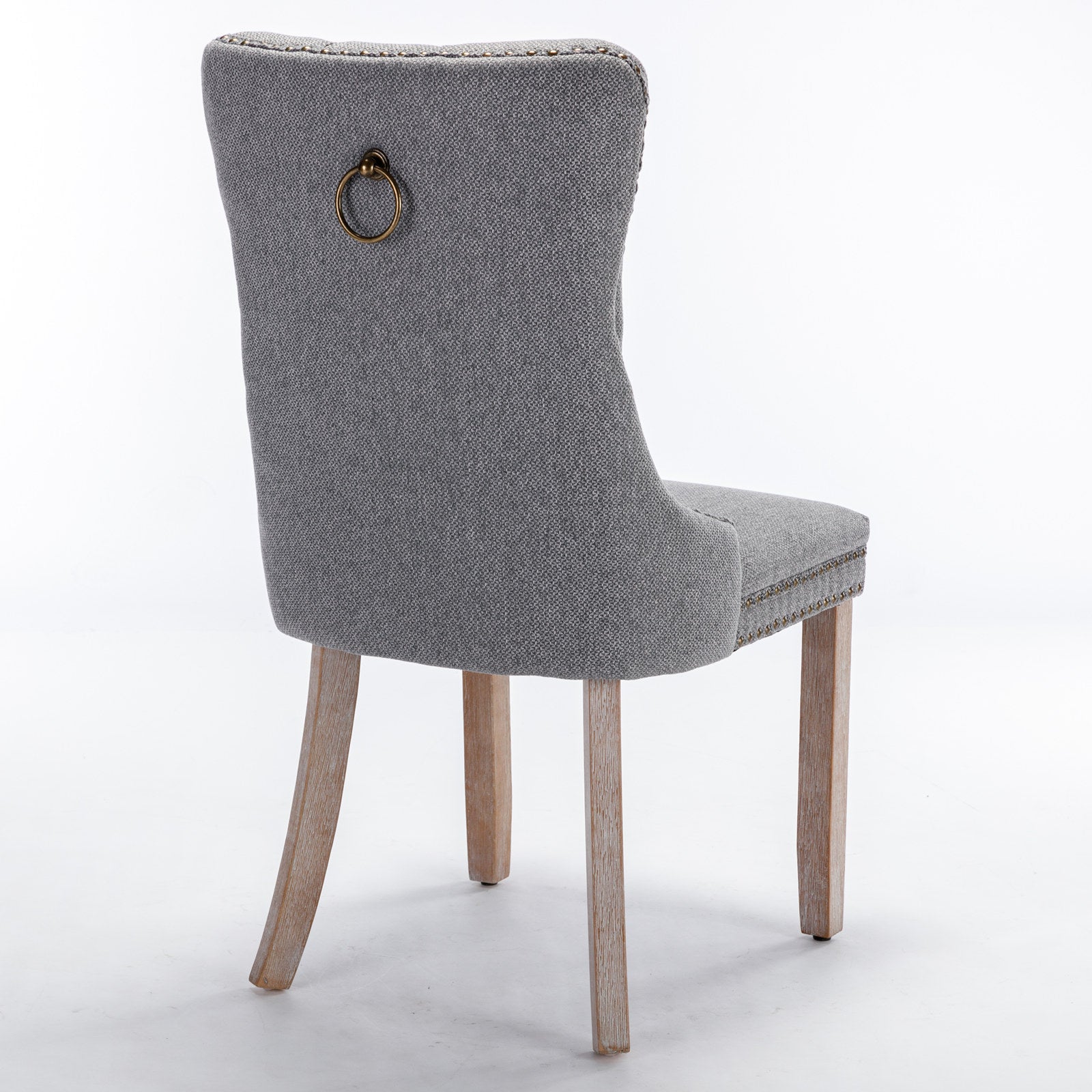 High-end Tufted Solid Wood Contemporary Flax Upholstered Linen Dining Chair with Wood Legs Nailhead Trim 2-Pcs Set Gray - Korvel