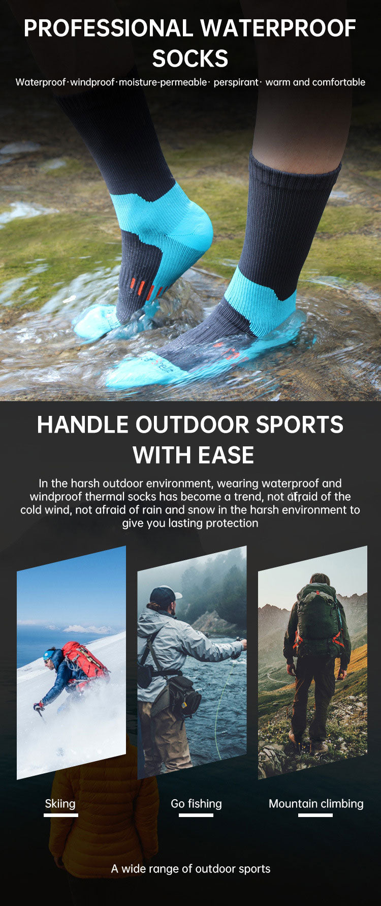 Chaussettes de sport imperméables et respirantes de qualité supérieure pour les aventures en plein a