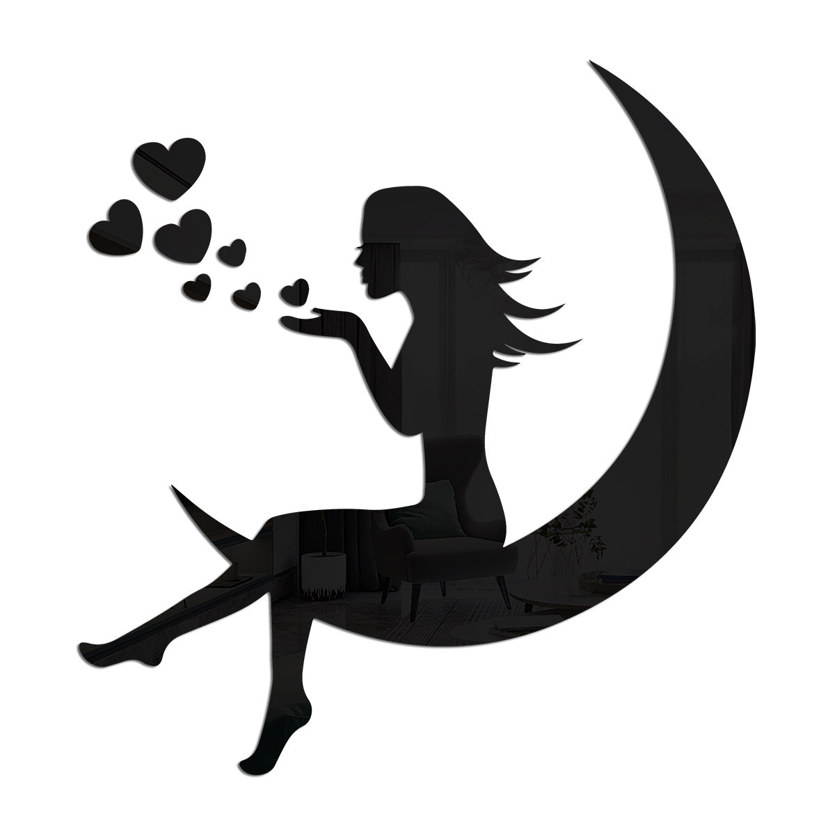Moon Girl Mirror Sticker 1mm Acrylic 3D Wall Decal for Room and Bedroom Decorations - Korvel