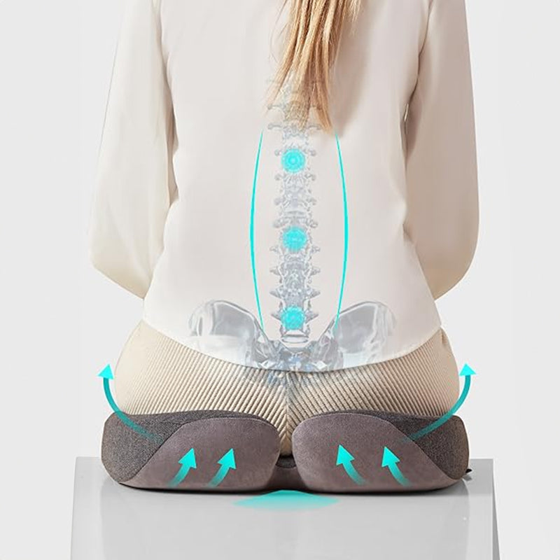 Memory Foam Coccyx Cushion. Alleviates tailbone/sciatica/back pain. Non - slip for office/car seats. - Korvel