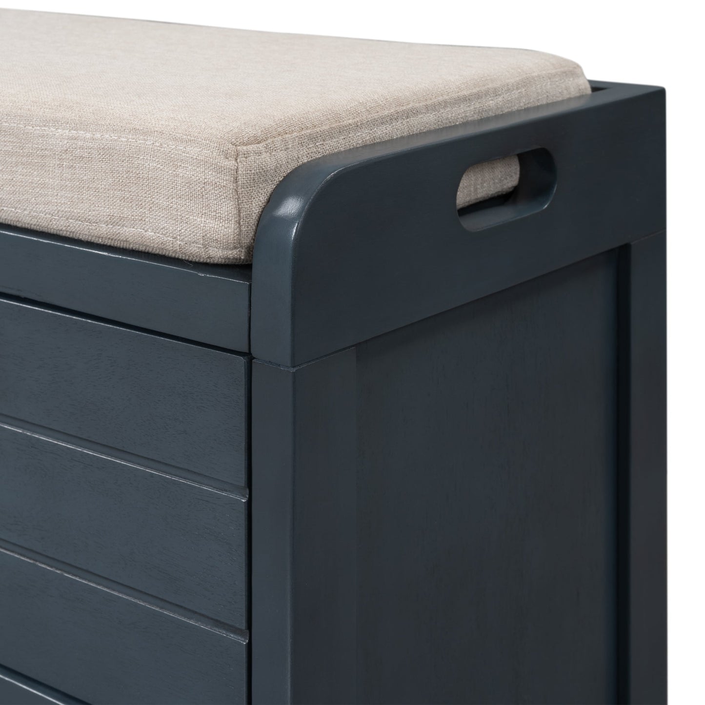 TREXM Storage Bench with Removable Basket and 2 Drawers, Fully Assembled Shoe Bench with Removable Cushion (Navy) - Korvel
