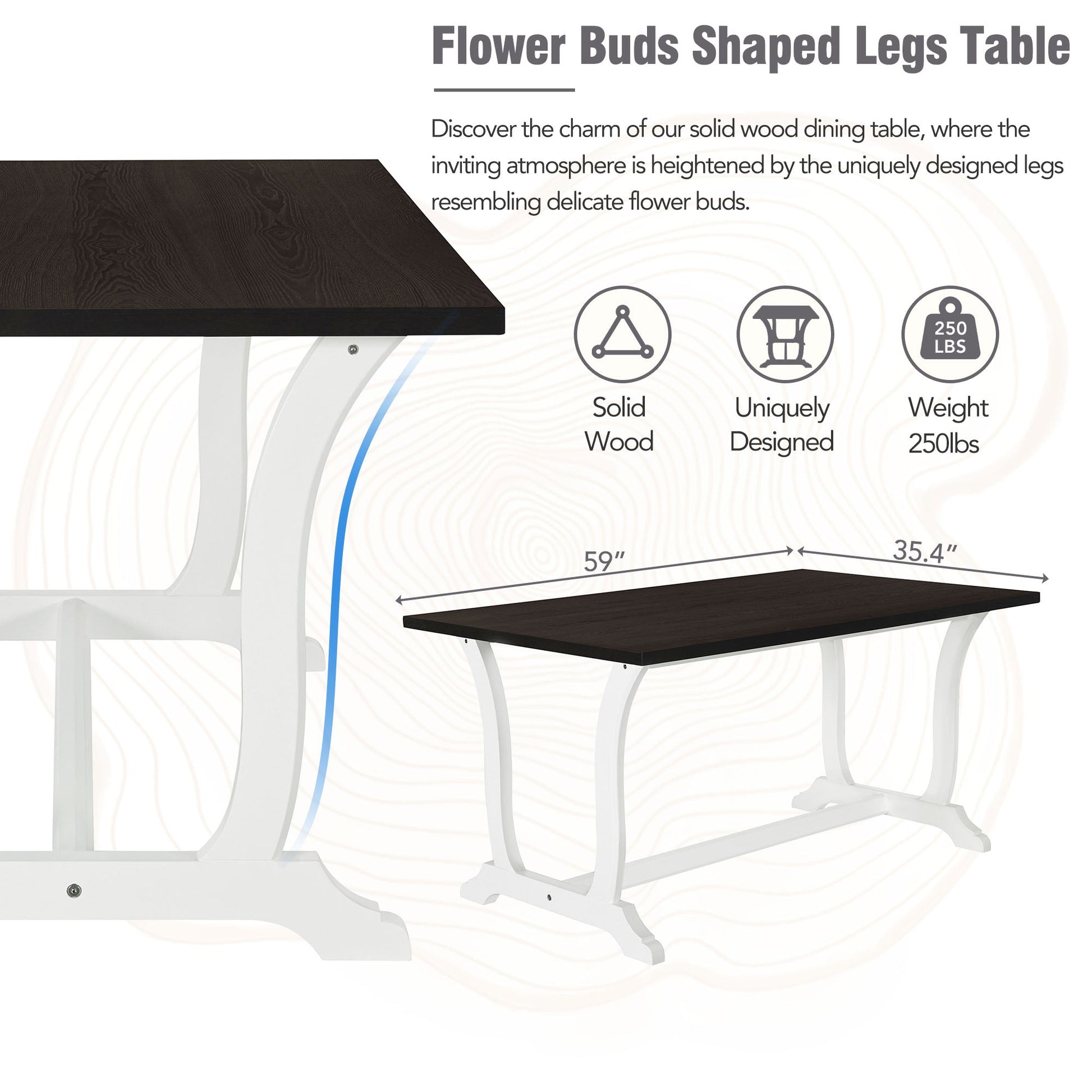 TOPMAX Farmhouse 6-Piece Trestle Dining Table Set with Upholstered Dining Chairs and Bench  59inch, White - Korvel