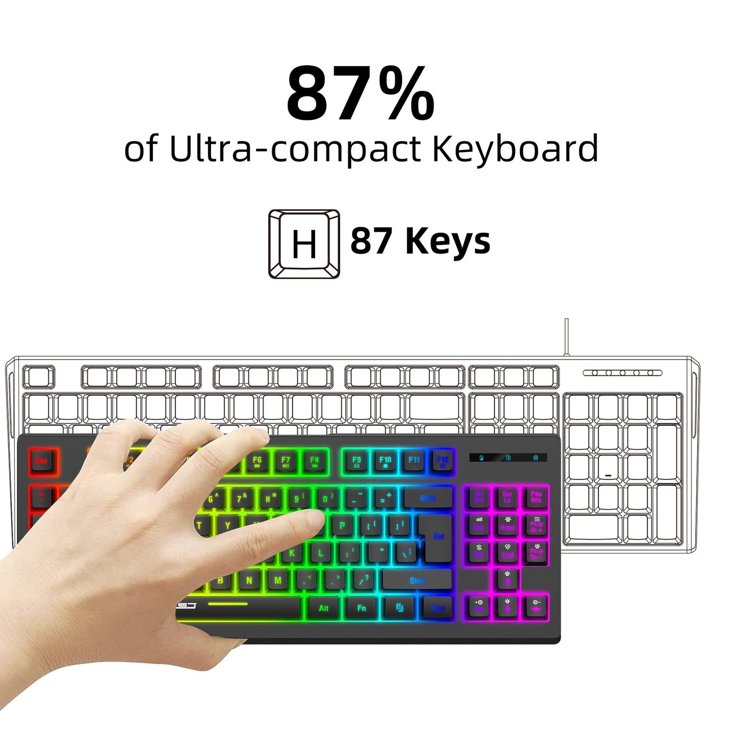 87 key wireless 2.4G film keyboard RGB backlit wireless keyboard - Korvel