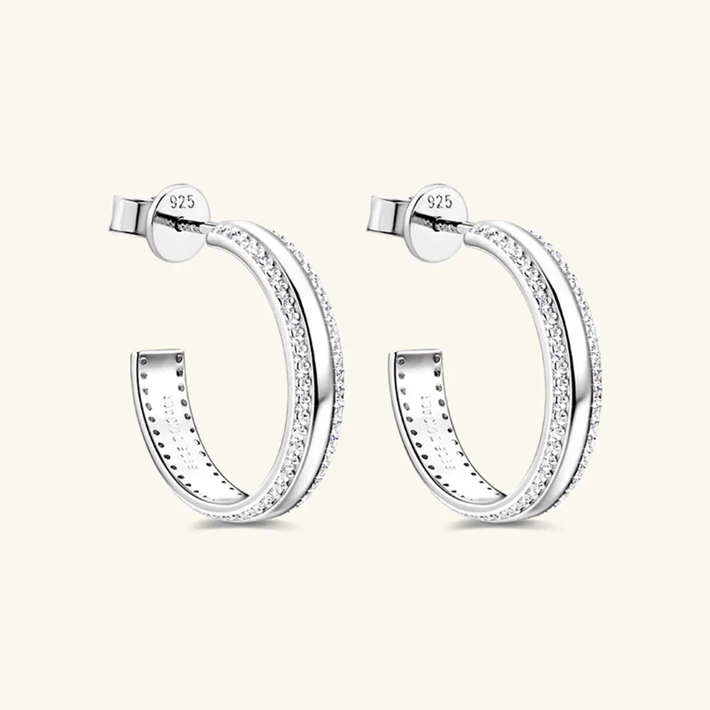 925 Sterling Silver Inlaid Moissanite C-Hoop Earrings - Korvel