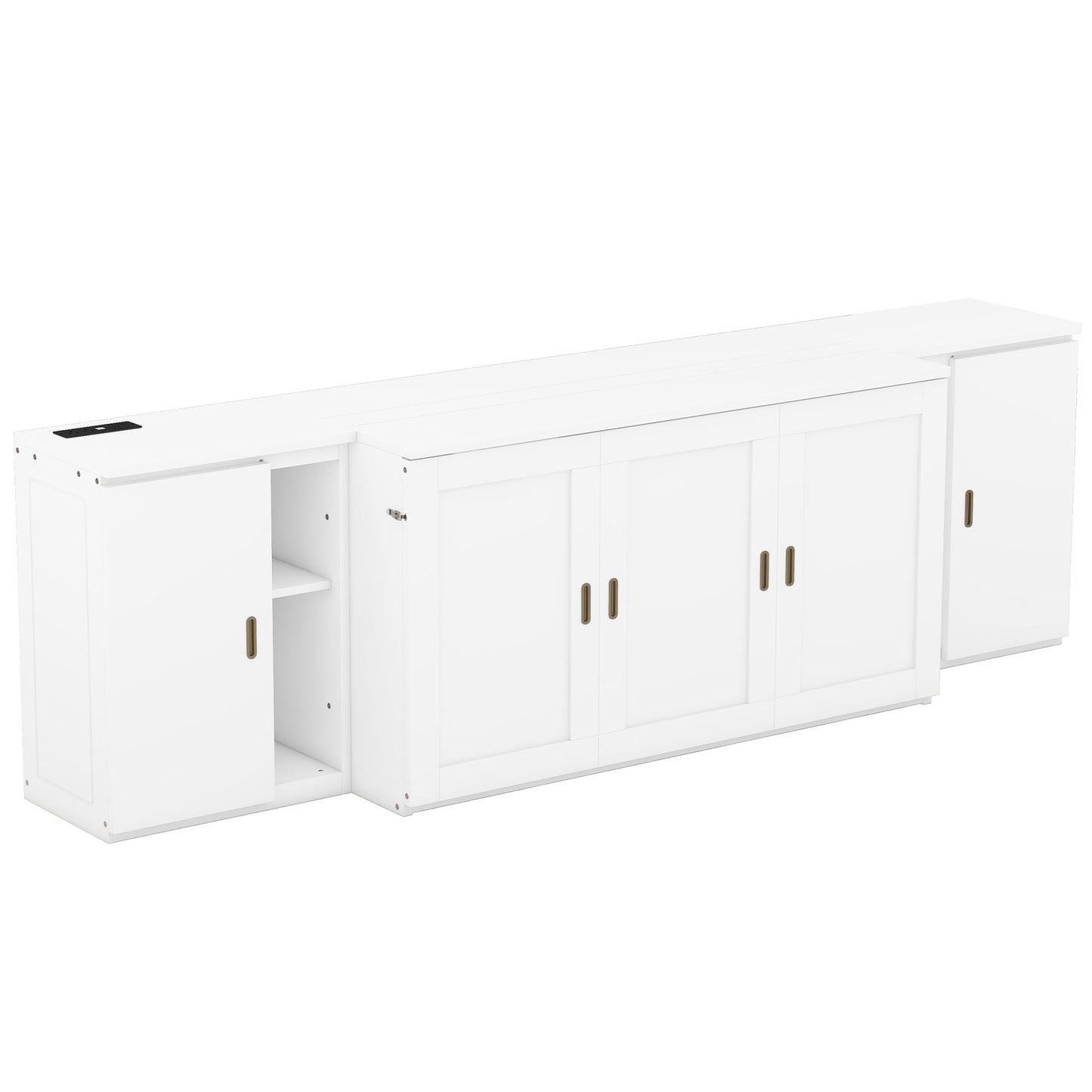 Lit Murphy Queen Size avec étagères et ports USB - Blanc