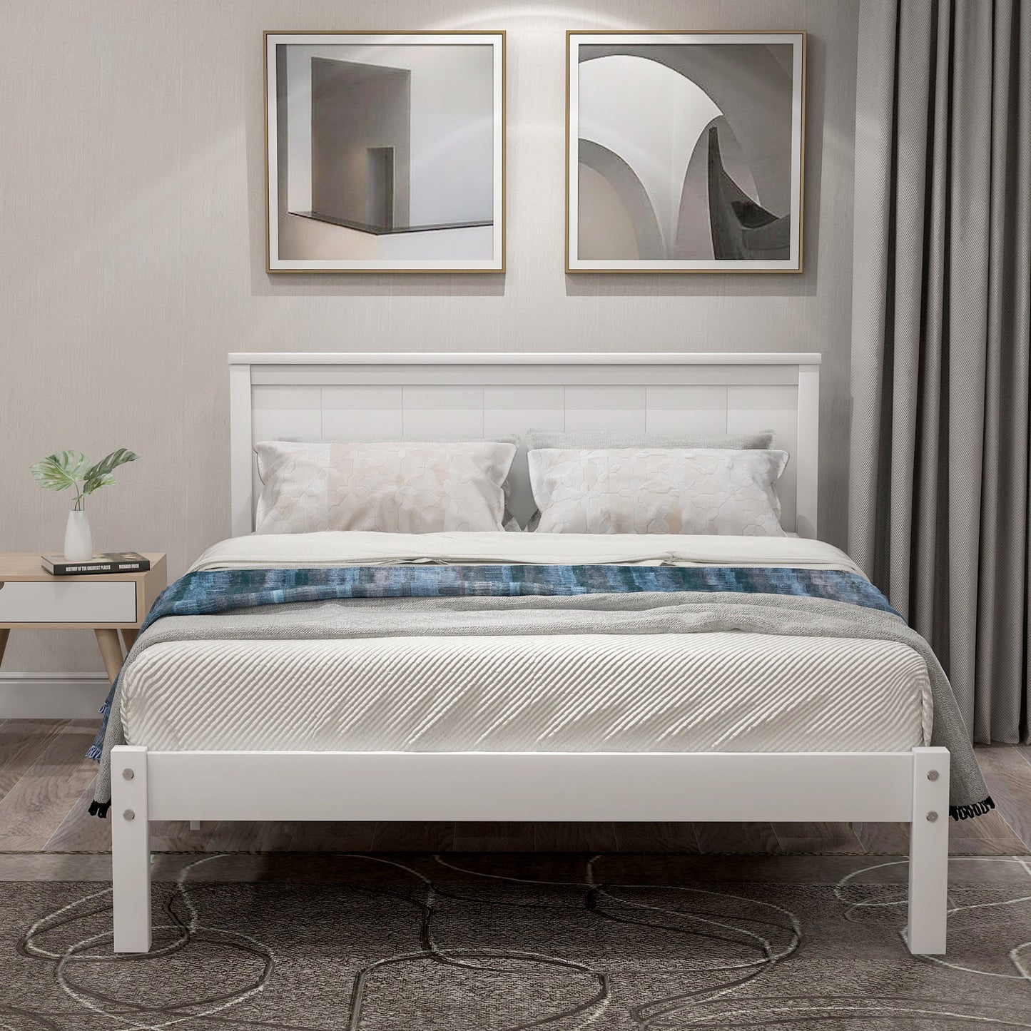 Elegant Twin Platform Bed Frame with Headboard - White