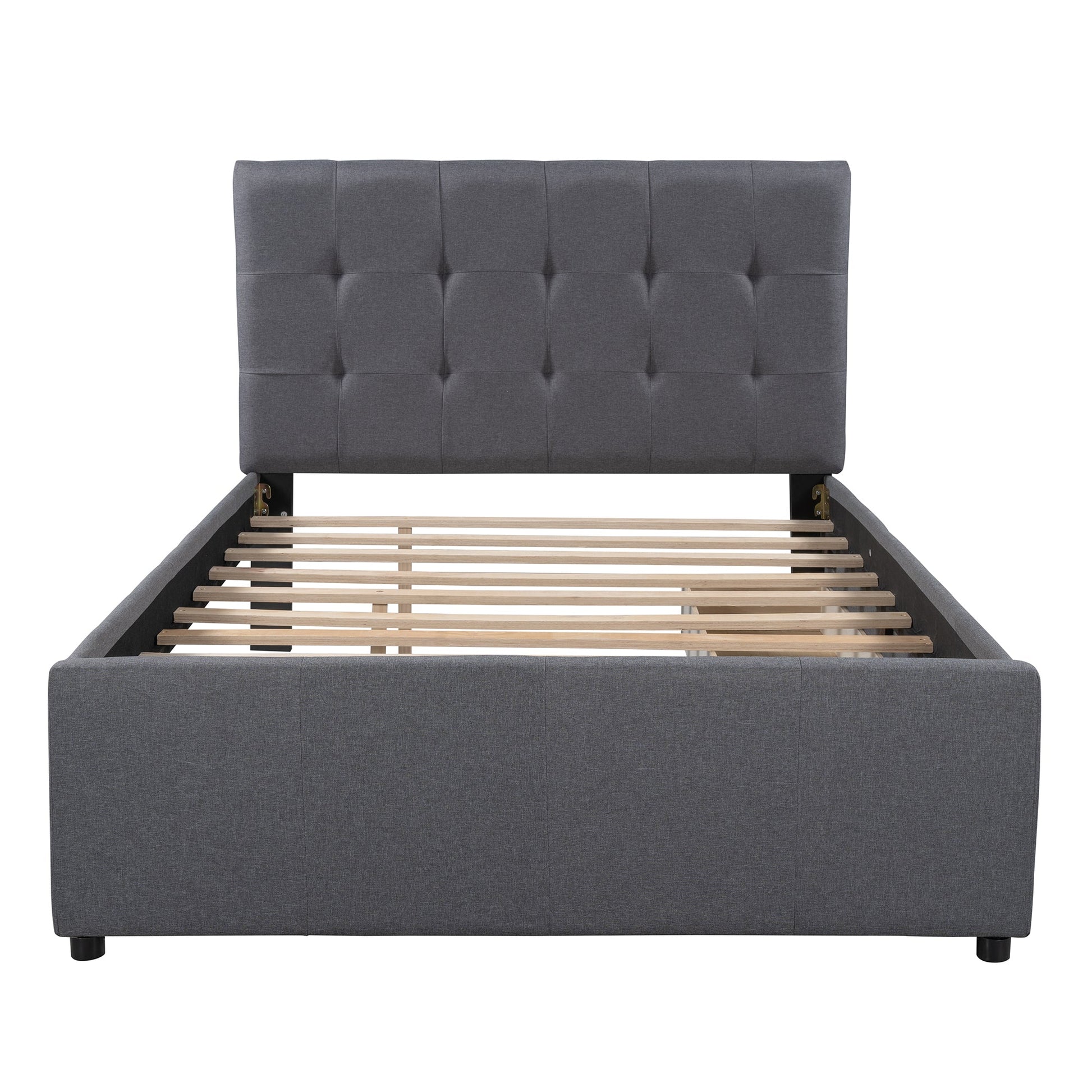 Linen Upholstered Platform Bed With Headboard and Two Drawers Full - Korvel