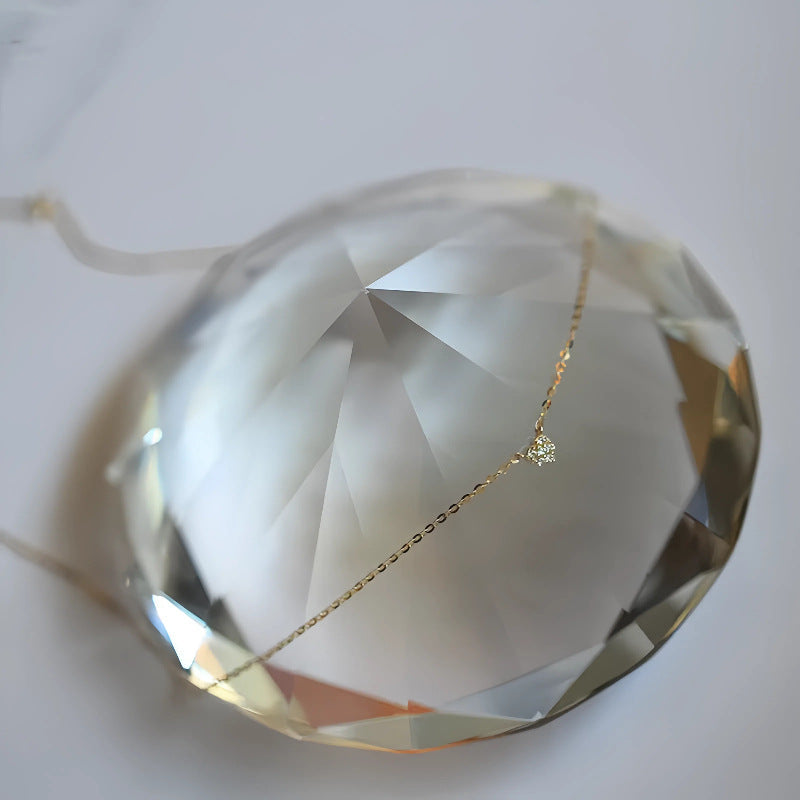 S925 pure silver plated with 14K gold mini heart necklace women's diamond studded peach heart extremely fine collarbone chain ﻿ - Korvel