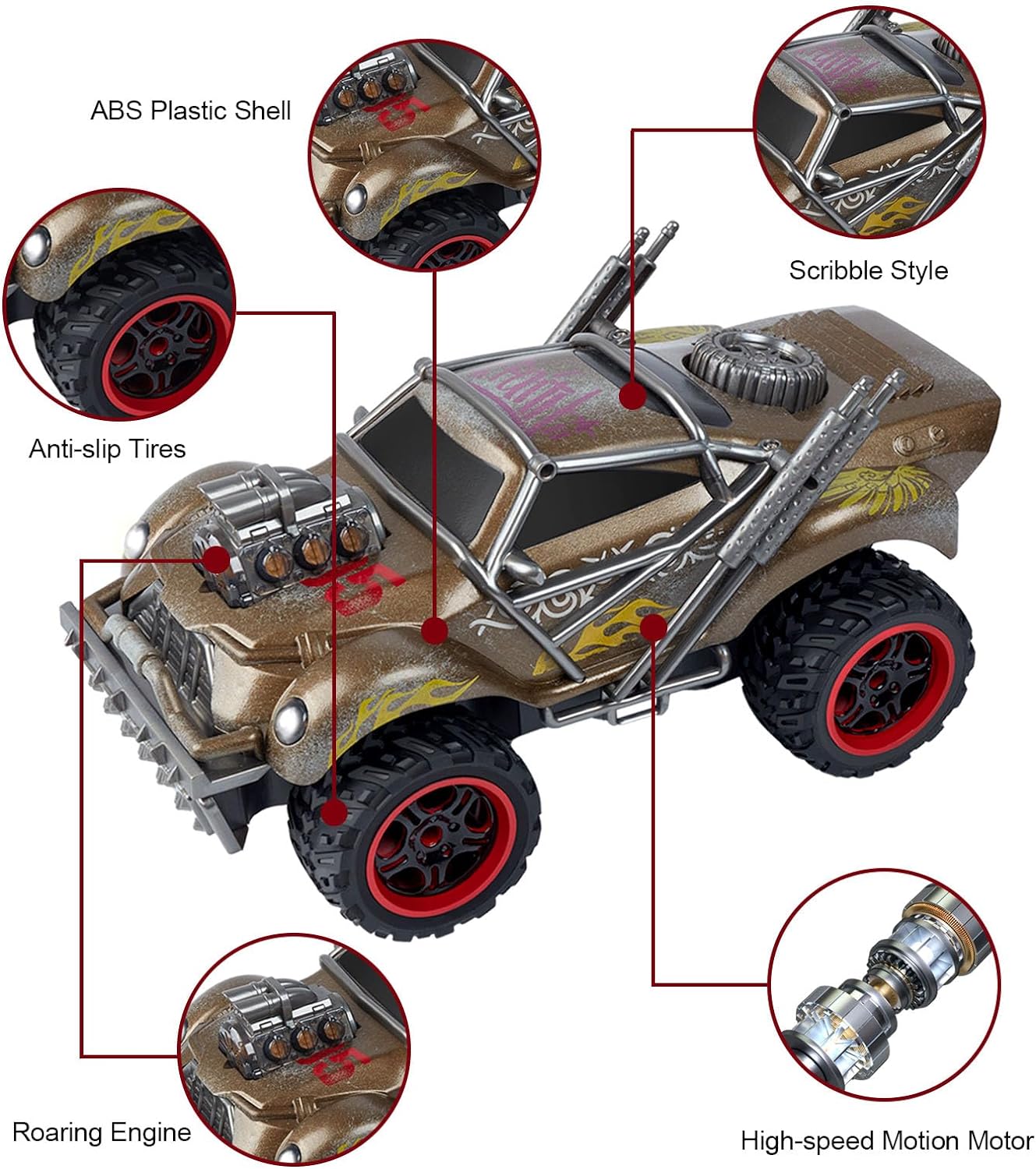 Wasteland Style 1:14 Scale 2.4GHz Model Racing Remote Control Car Hobby Electric RC Car Toys for Boys and Adults (Golden) - Korvel