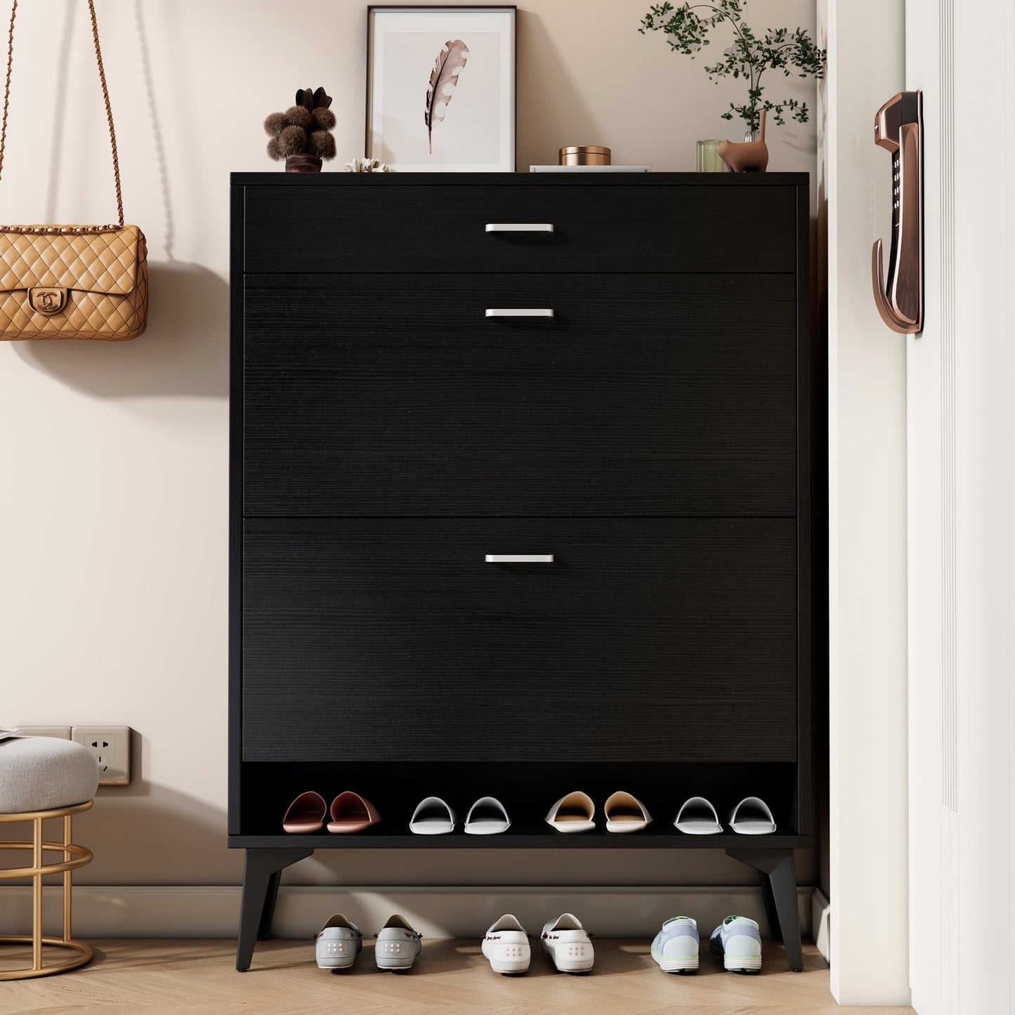Premium Black Shoe Cabinet - Stylish Storage Solution