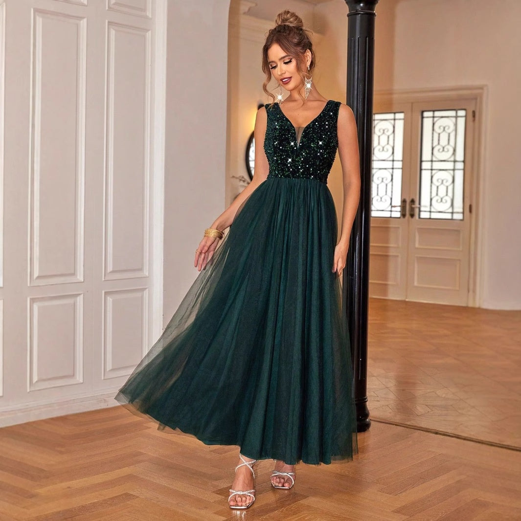 Robe Évasée Sans Manches en Maille Brillante pour Femmes ElegantStyle