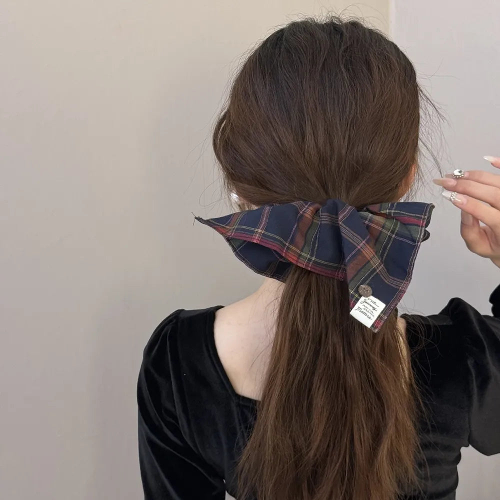 Scrunchy de Pelo Elástico a Cuadros en Contraste