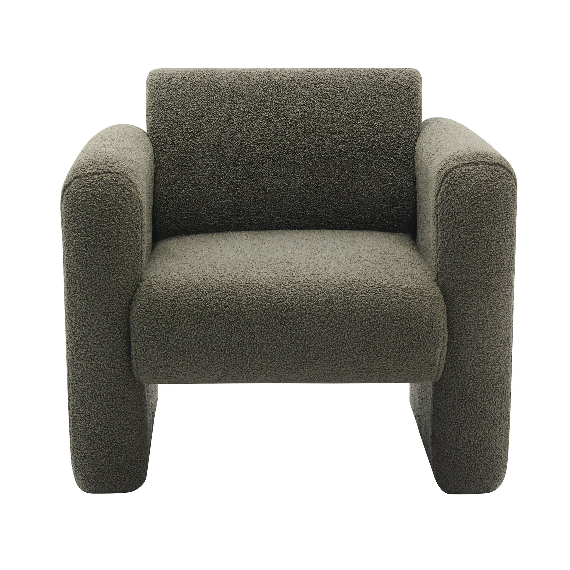 Modern style chair with sheepskin Sherpa fabric soft cushion, comfortable armchair, soft with backrest and pillow, seaweed green - Korvel