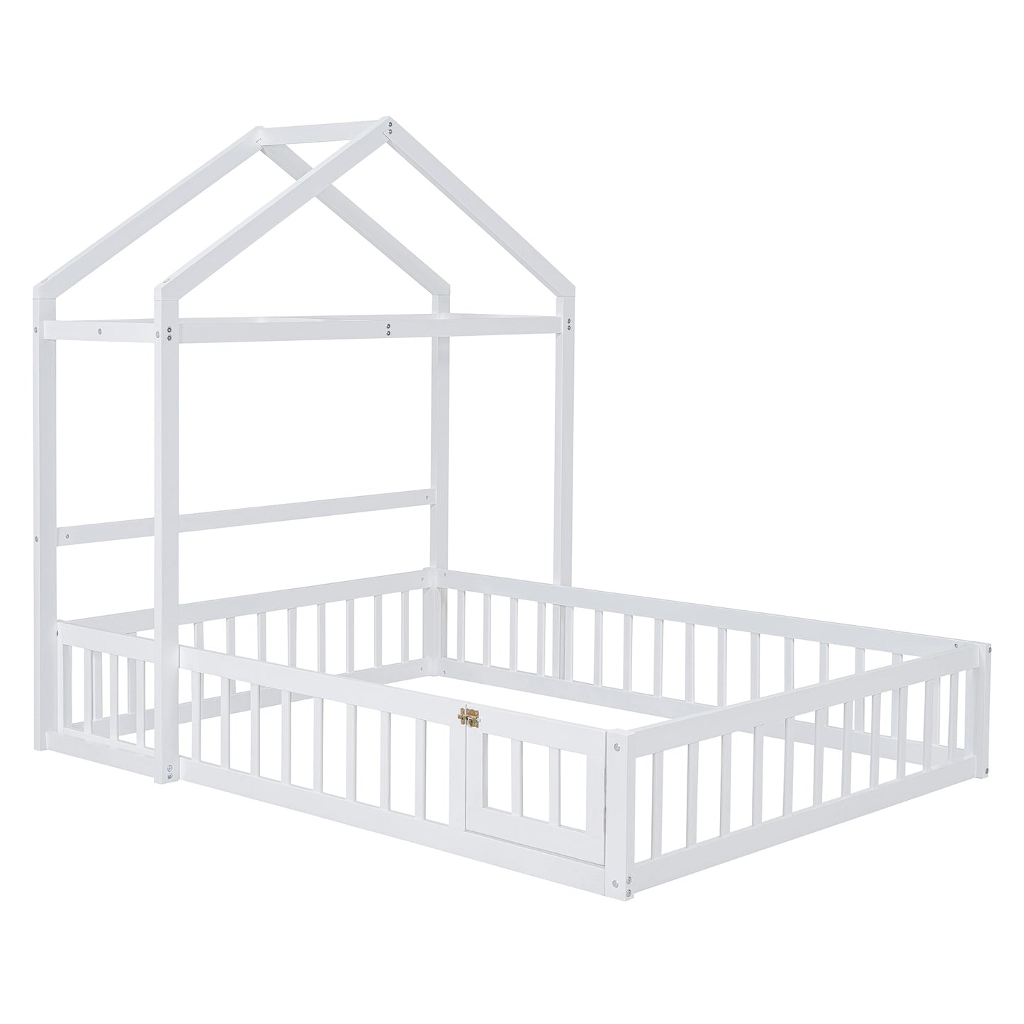 Wooden Full Size Children's Bed with Detachable Headboard and Integrated Clothes Drying Rack, White - Korvel