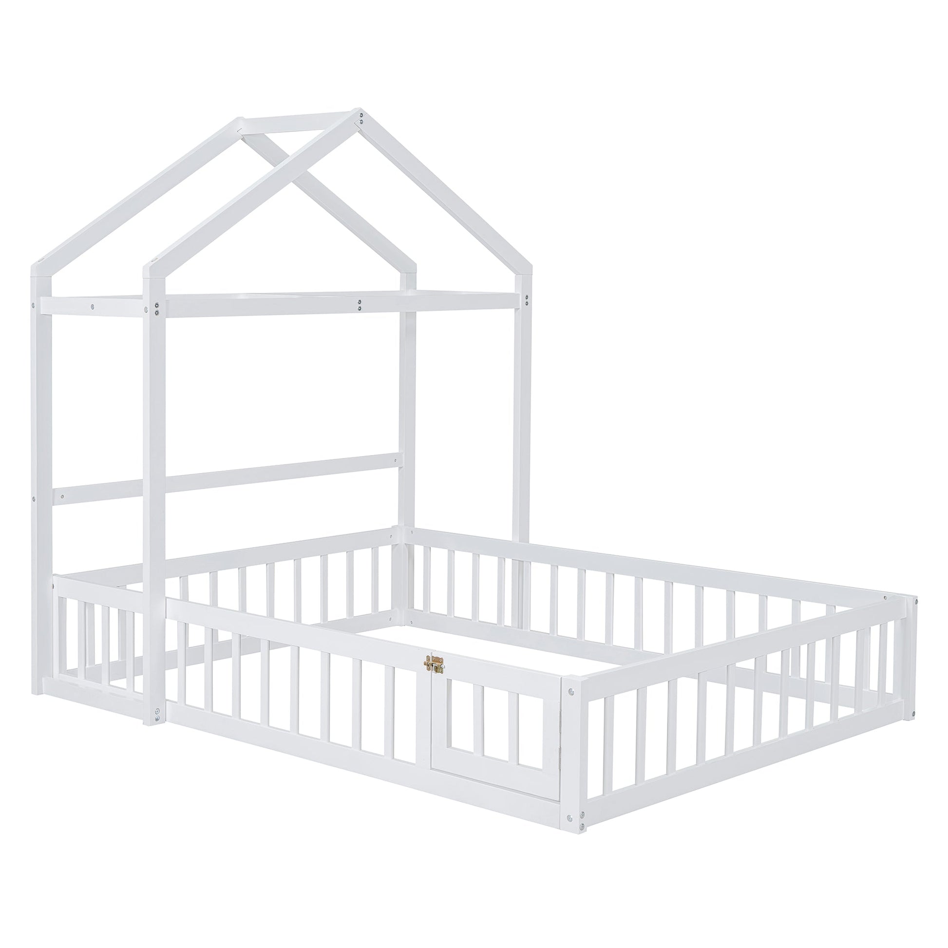 Wooden Full Size Children's Bed with Detachable Headboard and Integrated Clothes Drying Rack, White - Korvel