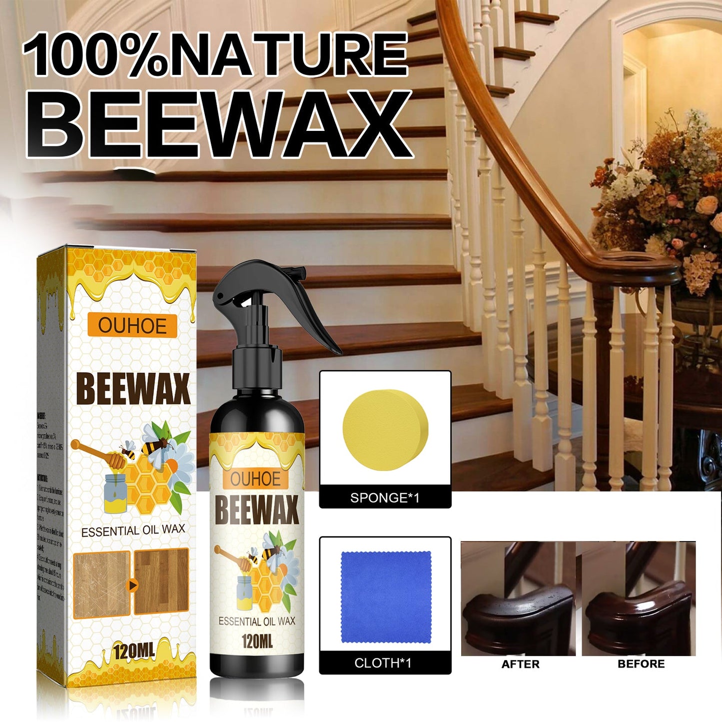 Premium Beeswax Furniture Spray for Care and Polish