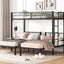Twin over Twin & Twin Bunk Beds for 3, Twin XL over Twin & Twin Bunk Bed Metal Triple Bunk Bed, Black - Korvel