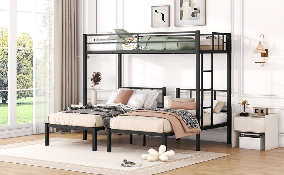 Twin over Twin & Twin Bunk Beds for 3, Twin XL over Twin & Twin Bunk Bed Metal Triple Bunk Bed, Black - Korvel