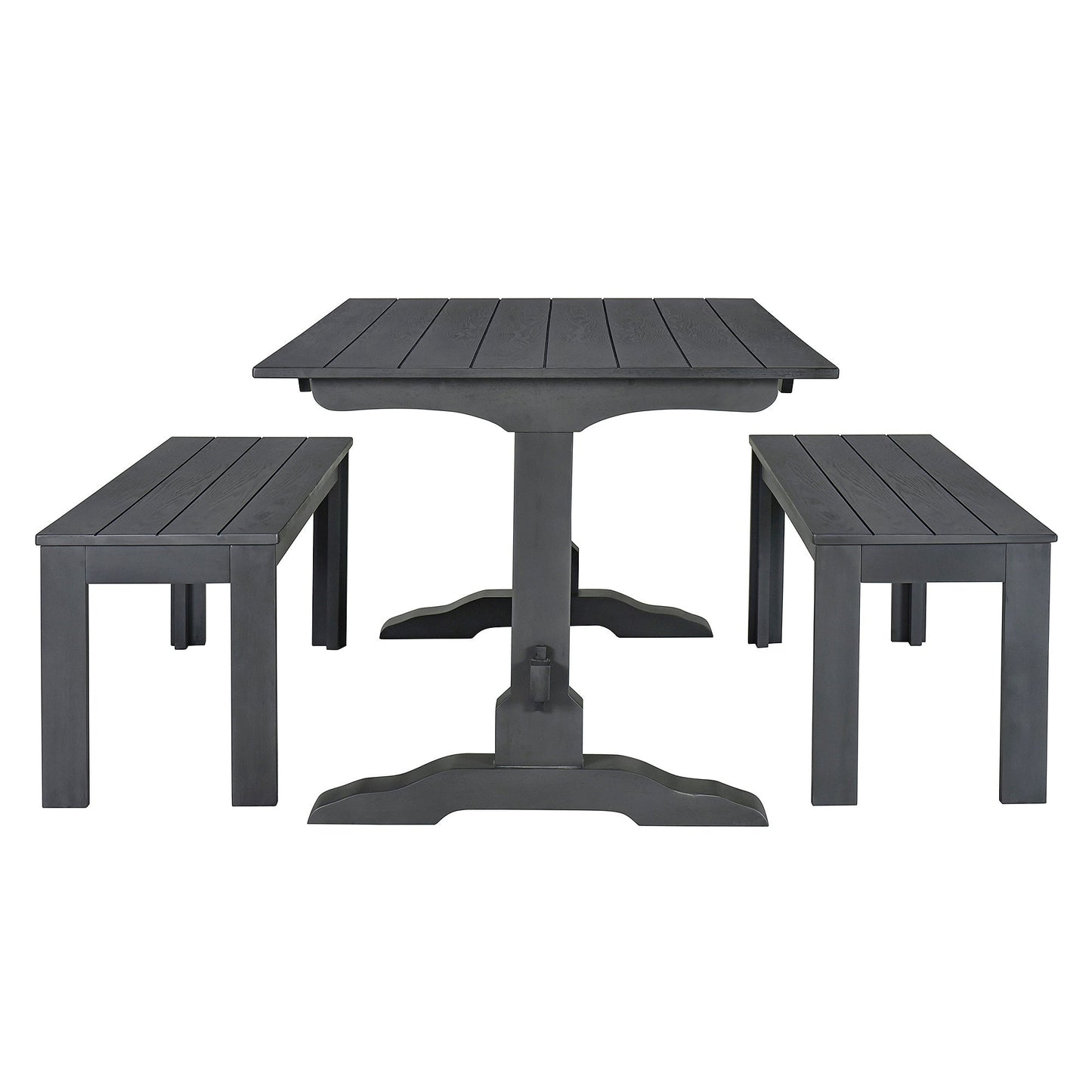 TREXM 3-piece retro cutlery set, rectangular stand table, and 2 wooden stools for 4 people (gray) - Korvel