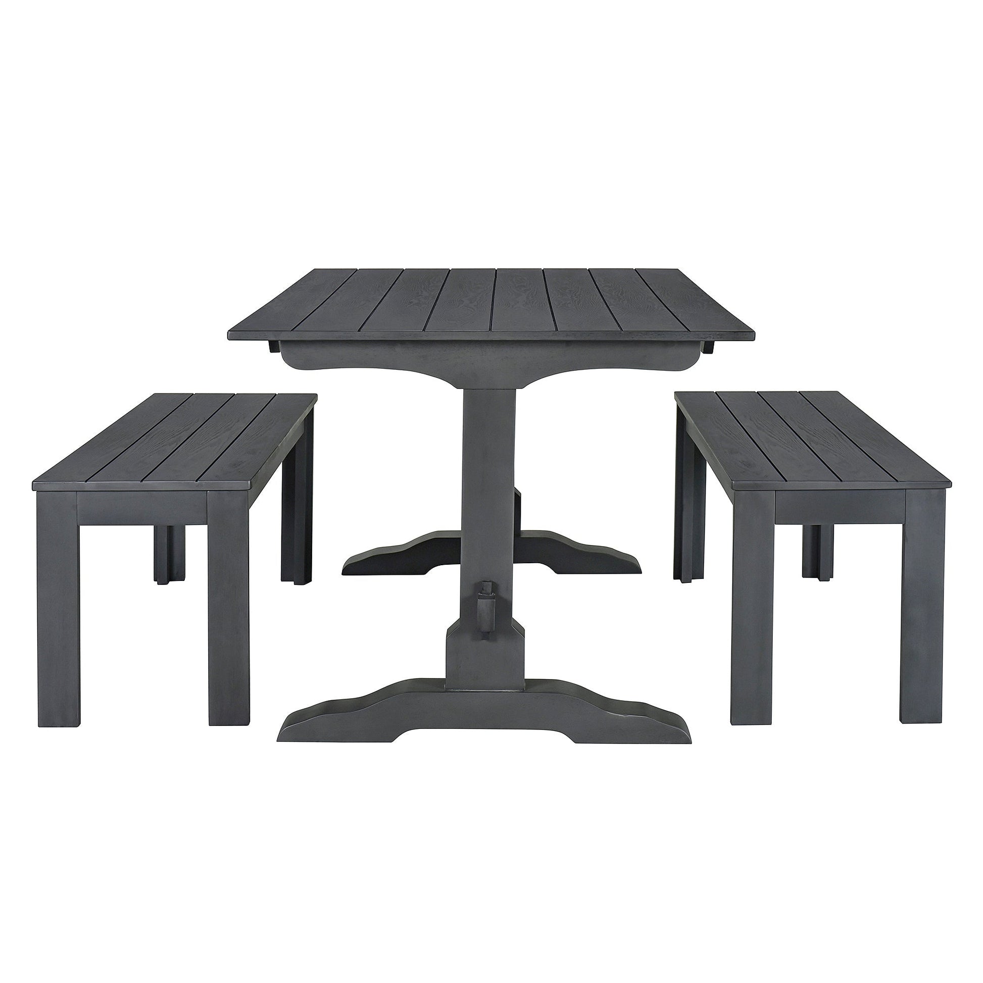 TREXM 3-piece retro cutlery set, rectangular stand table, and 2 wooden stools for 4 people (gray) - Korvel