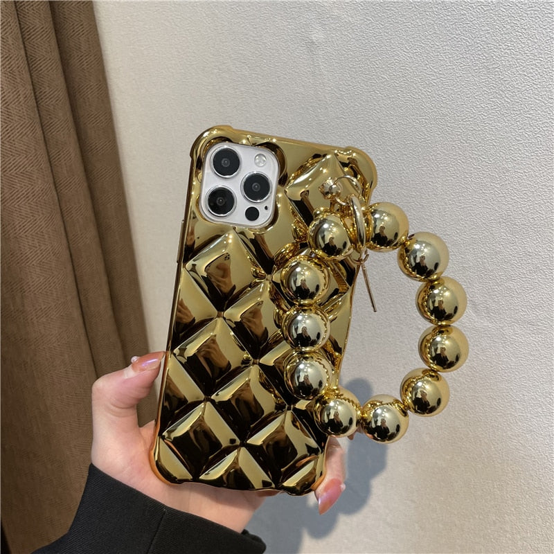 Luxury Diamond Plating Round Beads Hanging Chain Soft Phone Case For iphone 14 13 11 12 Pro Max 7 8 Plus X XR XS SE 2020 Cover - Korvel