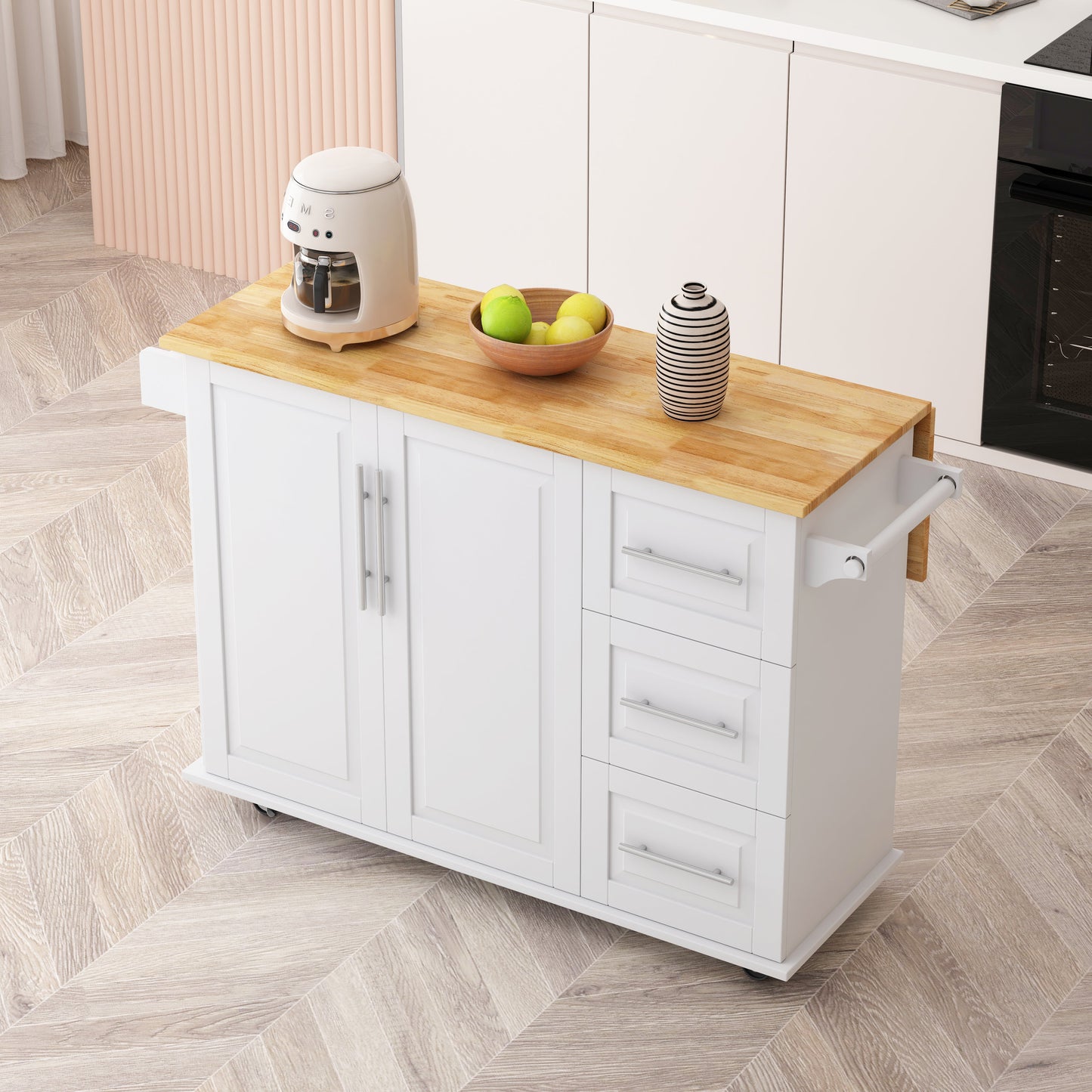 Elegant Kitchen Island Cart with Storage and Spice Rack