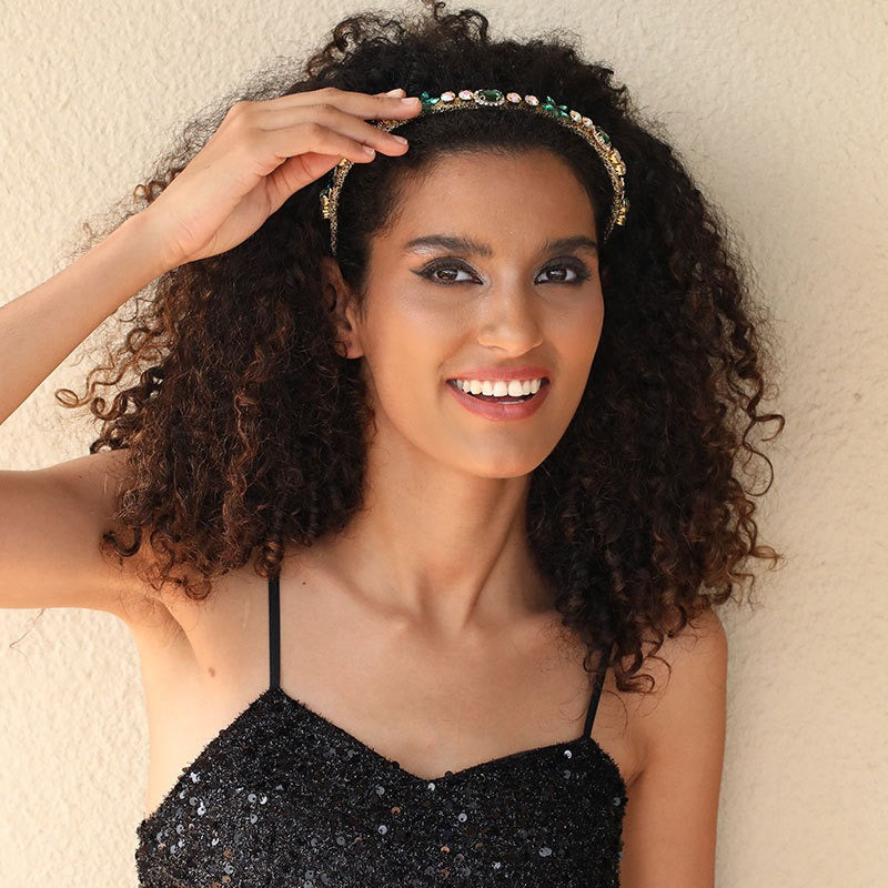 Crystal flower set with colorful glass diamond fine edge hair hoop - Korvel