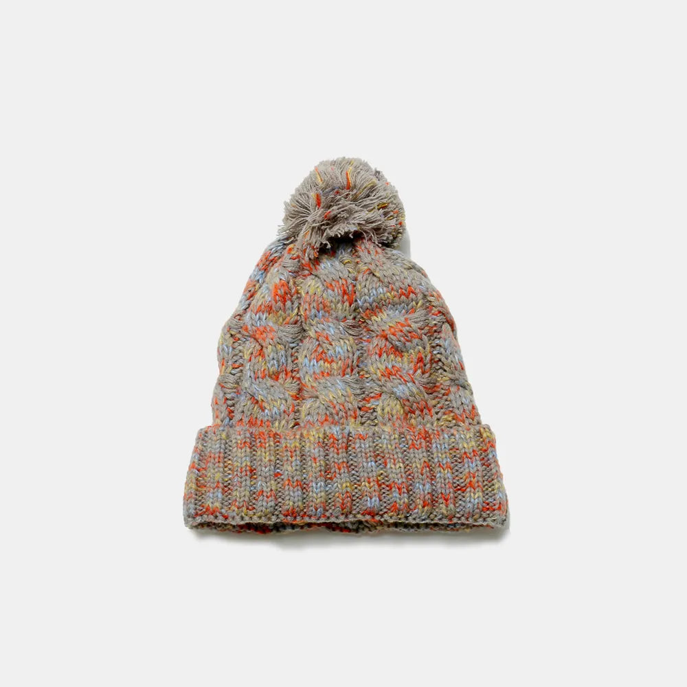 Contrast Cable-Knit Hat with Pompom - Korvel