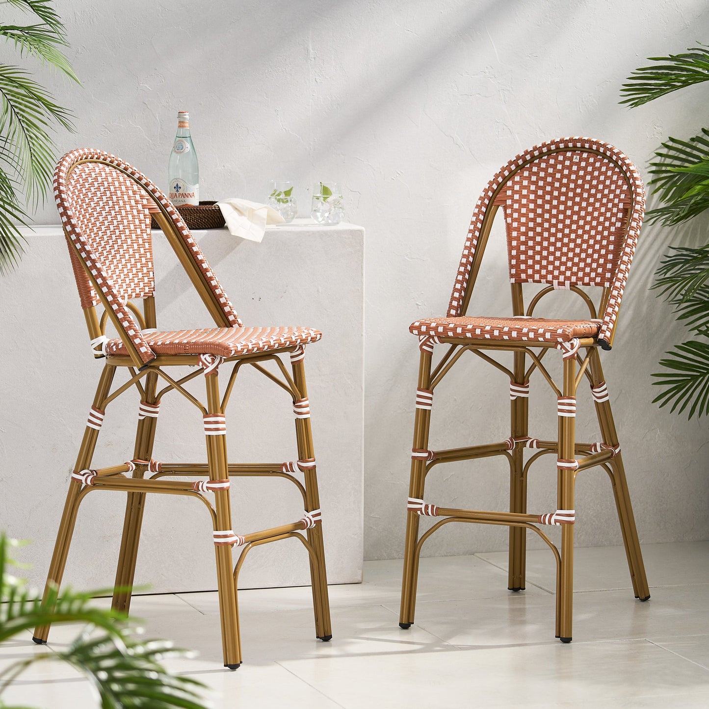 Wicker Bar Stool with Aluminum Frame - Set of 2
