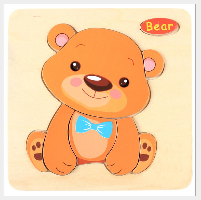 3D Puzzle Wooden Toys For Children Cartoon Animal Vehicle Wood Jigsaw Kids Baby Early Educational Learning Toy #L505 - Korvel