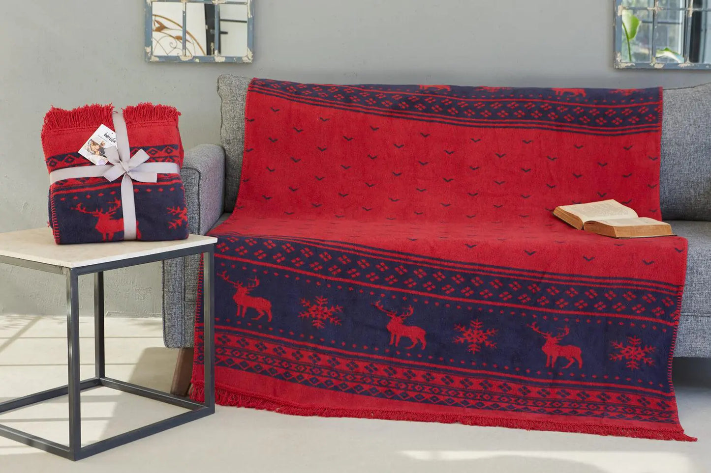 Couverture TV en coton Dolce Bonita Home - Motif cerf, rouge