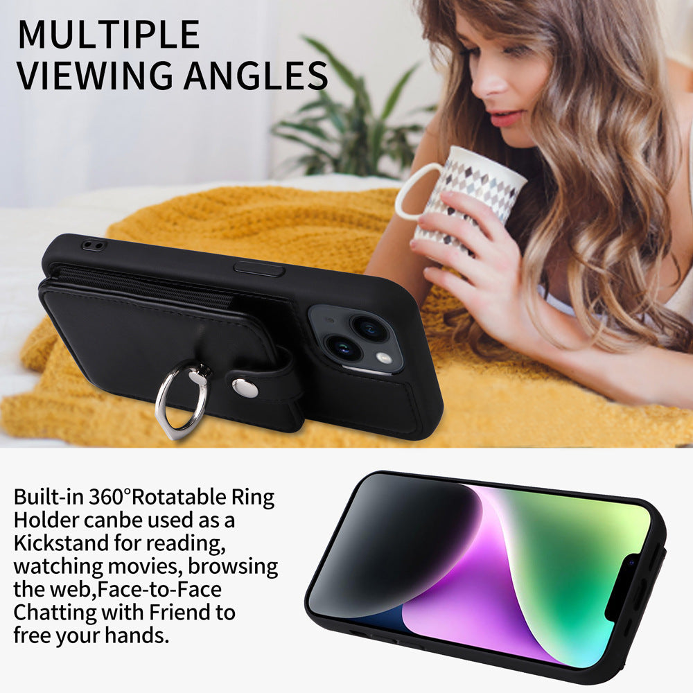 Suitable for iPhone 14 wallet phone case  Apple 13 Promax flip cover protective case accordion card insertion phone leather case - Korvel