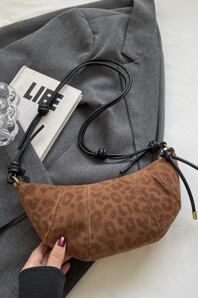 PU Leather Strap Suede Shoulder Bag - Korvel