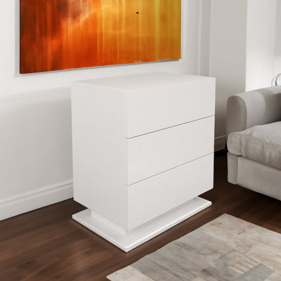 LED Nightstand with 3 drawers,White bedside Table ,Modern End Side Table for Bedroom - Korvel