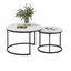 A set of nested 27.6-inch circular coffee tables with a wooden marble patterned tabletop and a sturdy metal frame (white) - Korvel
