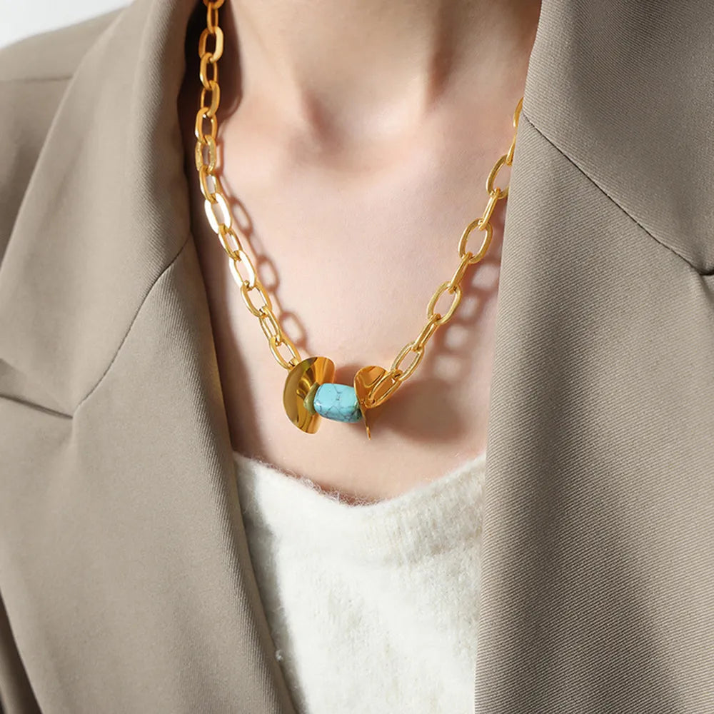 Natural Stone Pendant Titanium Steel Necklace - Korvel