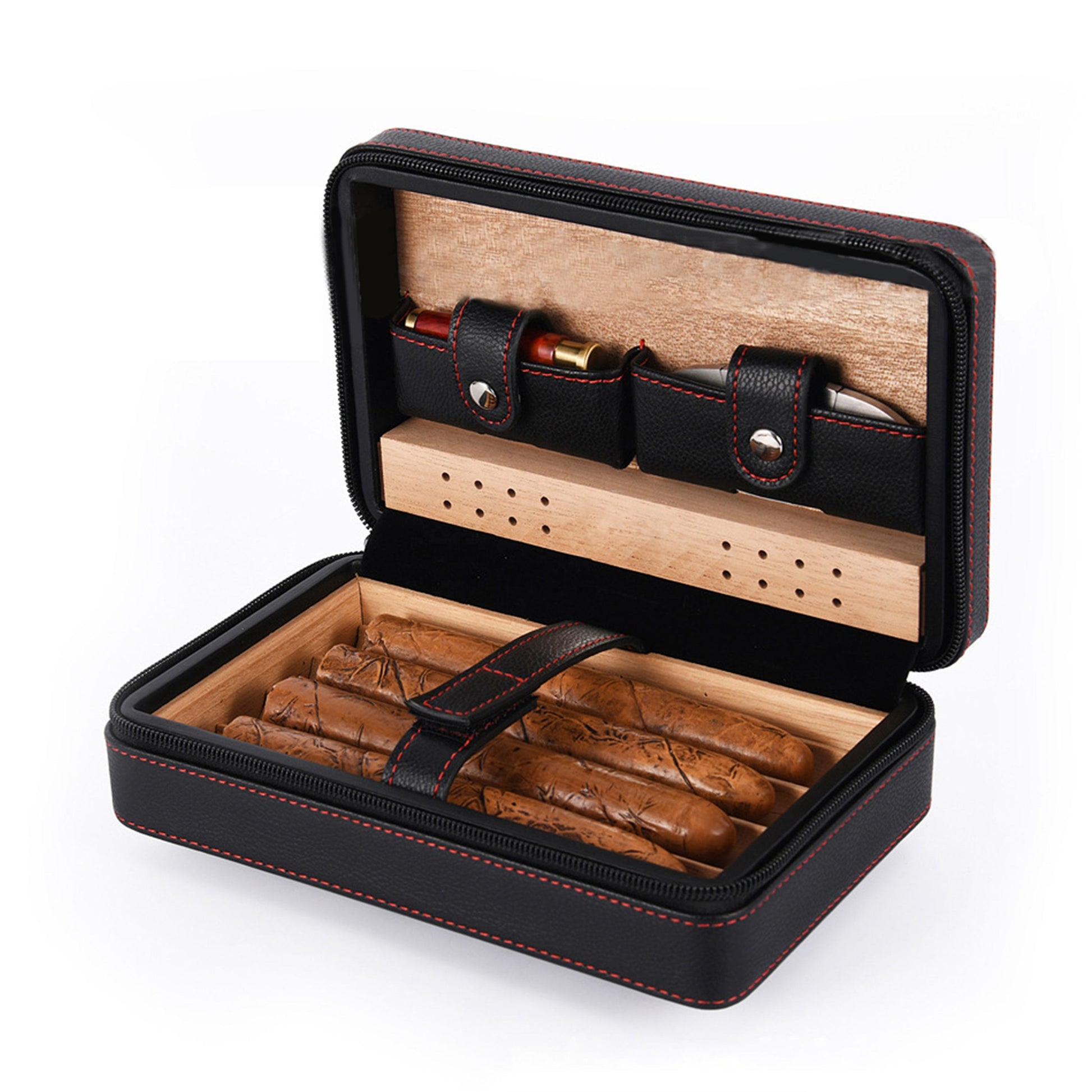 Cigar box portable zipper bag four pack mellow and moisturizing smoking accessories cedar wood gift box travel companion - Korvel