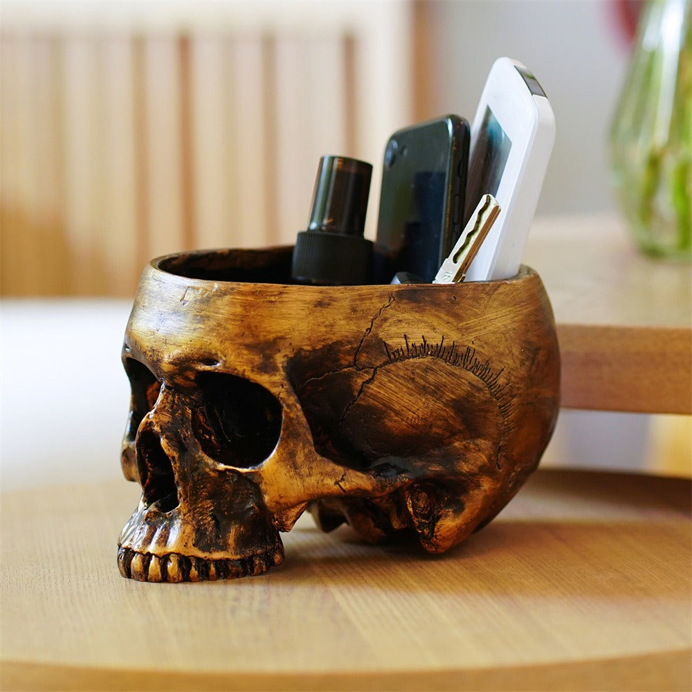 Bronze Skeleton Flower Pot Candy Storage Plate Makeup Brush - Korvel