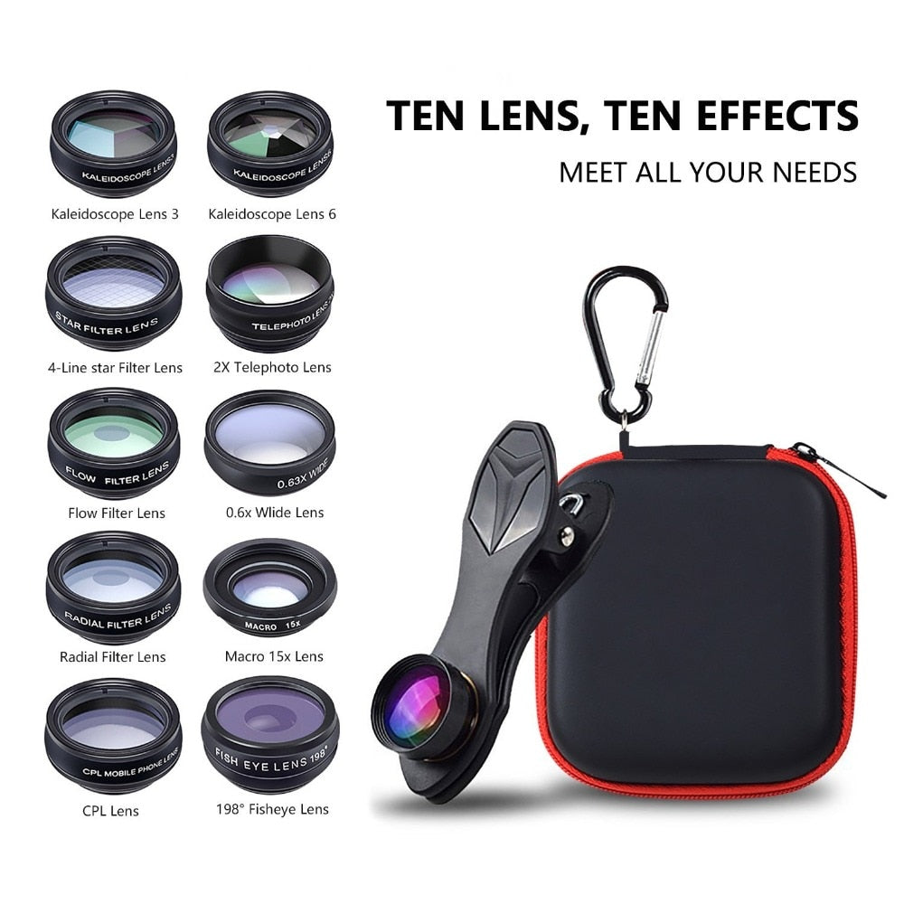 Kit de lentilles universelles APEXEL 10-en-1 pour téléphone