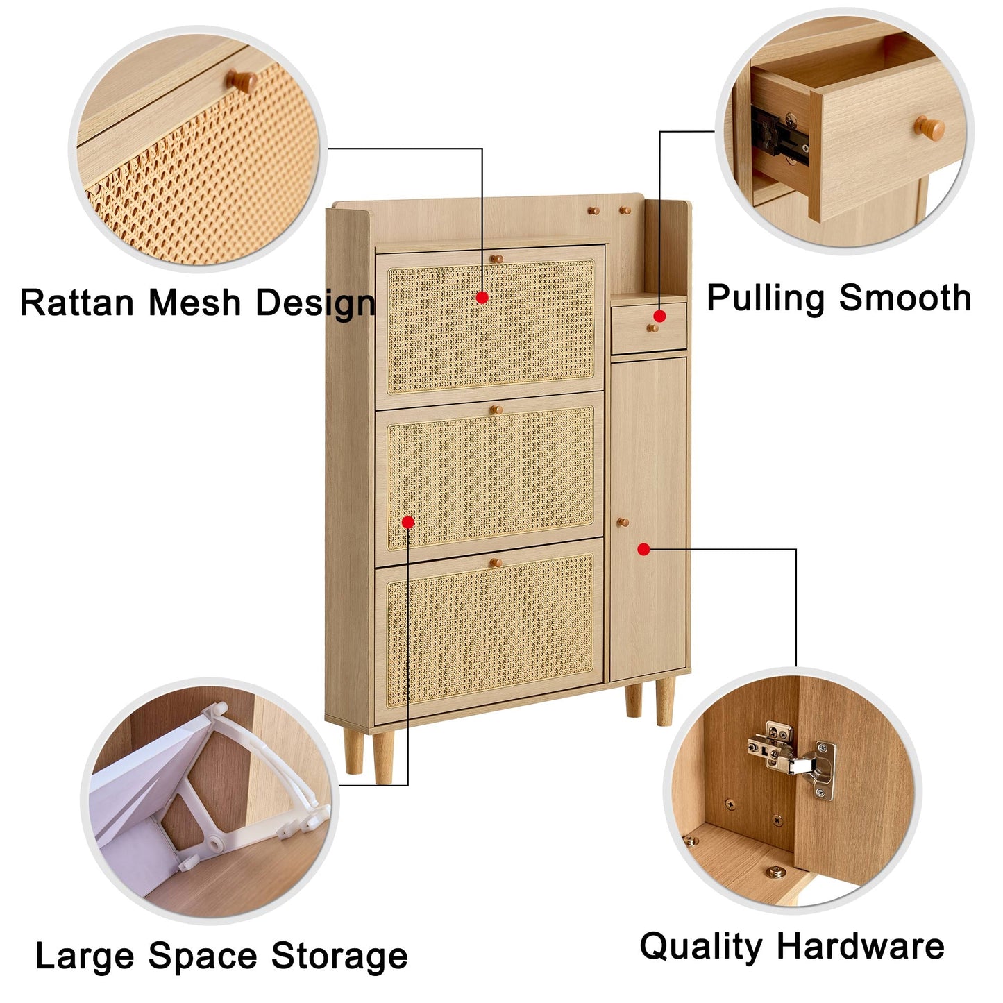 Modern minimalist storage cabinet MDF bed top cabinet Japanese rattan shoe cabinet, small home furniture - Korvel