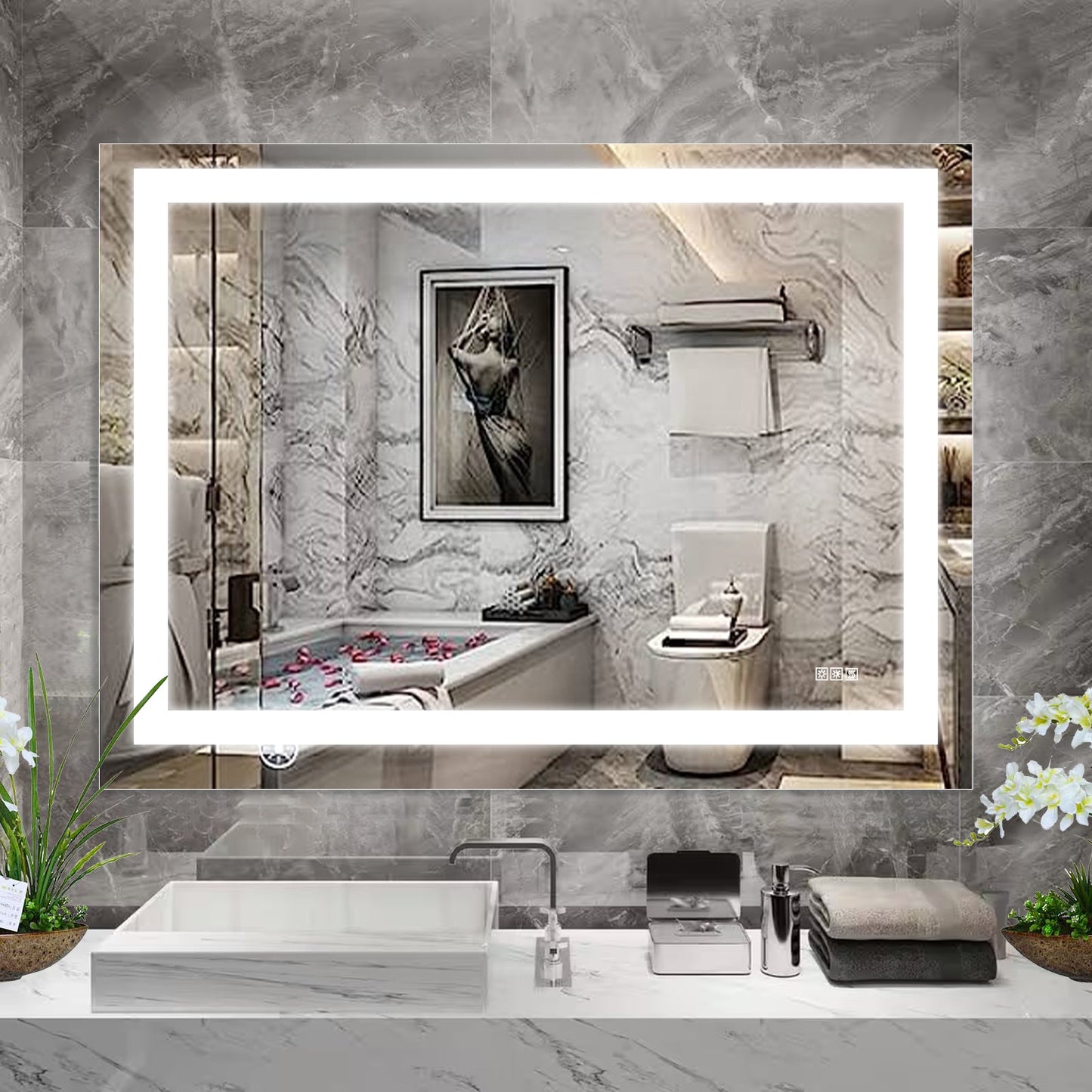 LED Bathroom Mirror 48x 36 Inch with lights, anti-Fog & Dimming Led Bathroom Vanity Mirror - Korvel