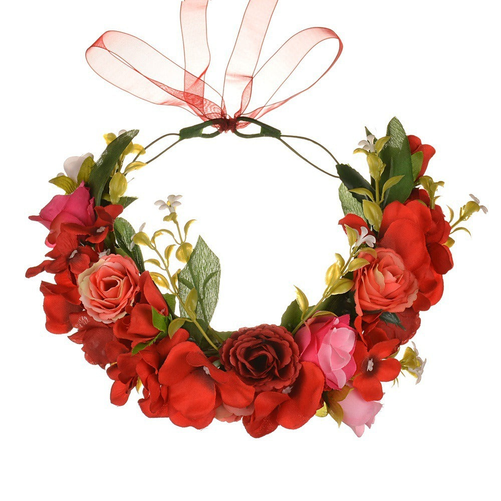 Big Red Rose Blossom Hair Band Bridal Flower Ring Hair Band - Korvel