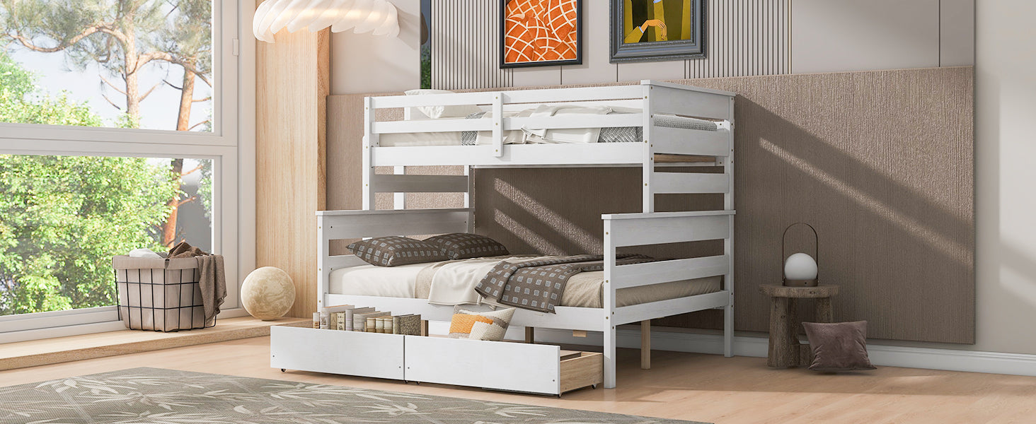 Wood Twin over Full Bunk Bed with 2 Drawers  White - Korvel