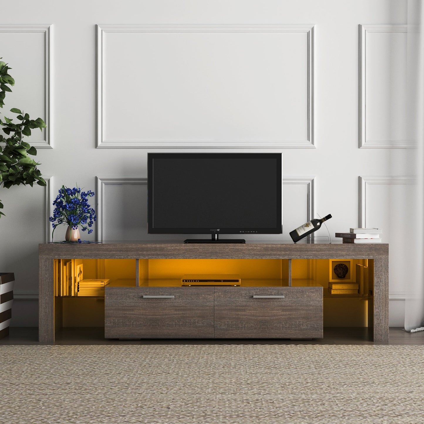 20 minutes quick assembly brown simple modern TV stand - Korvel