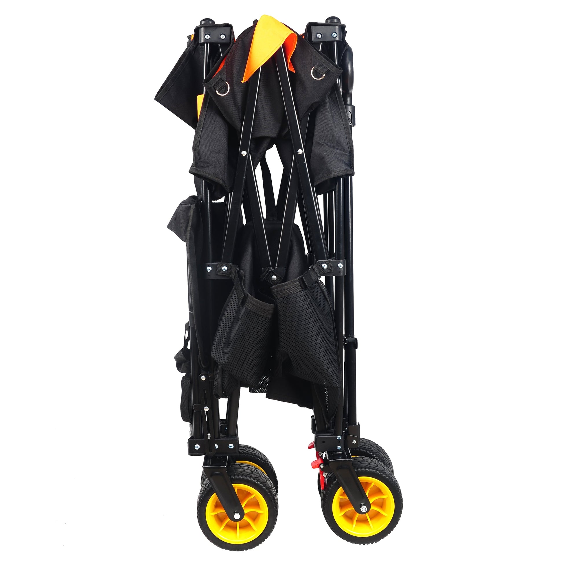 Big large capacity Folding cart Extra Long Extender Wagon Cart Folding Wagon Garden Shopping Beach Cart (black +orange) - Korvel