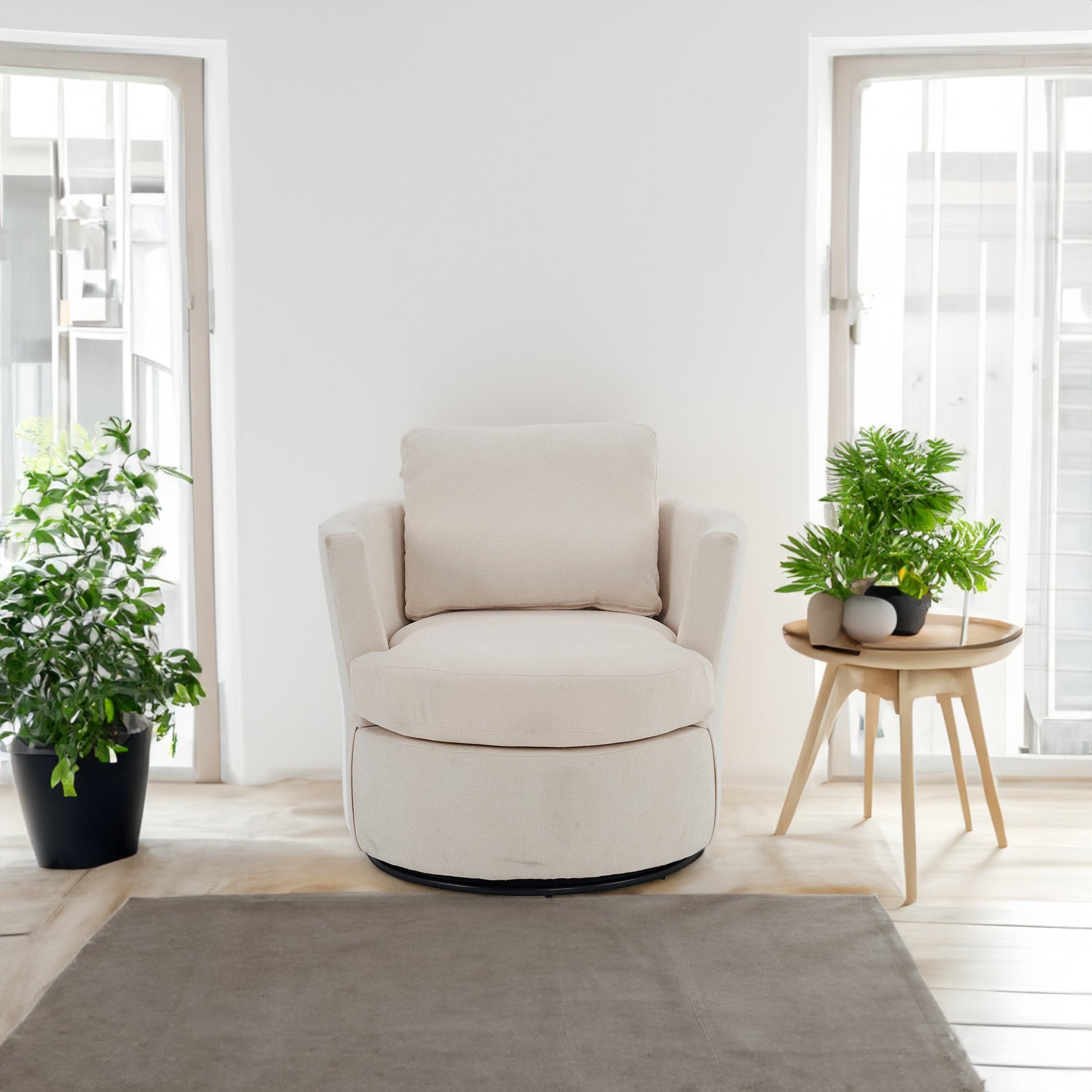 Rotating bucket chair living room comfortable circular sofa chair 360 degree rotating bucket club chair armchair (beige) - Korvel